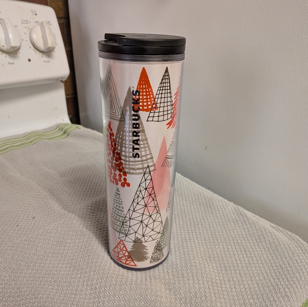 Starbucks 16 oz. Coffee Travel Slim Tall Tumbler Trees Christmas Holiday 9"